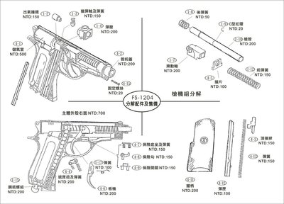【武莊】FS 華山 1204 小45 CO2直壓槍 專屬零件