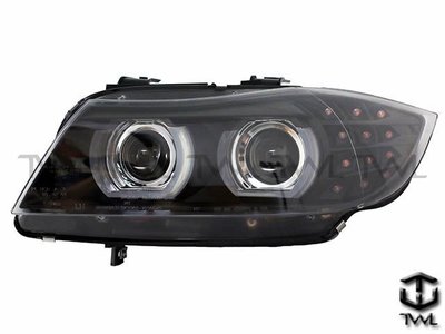 《※台灣之光※》全新寶馬BMW E90 E91 09 10 11 12年U型光圈魚眼投射HID黑底頭燈大燈組