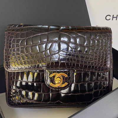 Chanel vintage鱷魚皮mini cf方胖子鏈條包。
