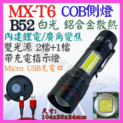 【購生活】B52 雙光源 T6 + COB 內置鋰電 USB手電筒 照明燈 變焦 USB充電 手電筒 3檔 工作燈
