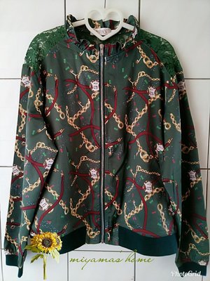 Mon's綠色緞面鍊條蕾絲外套(FCL0241)