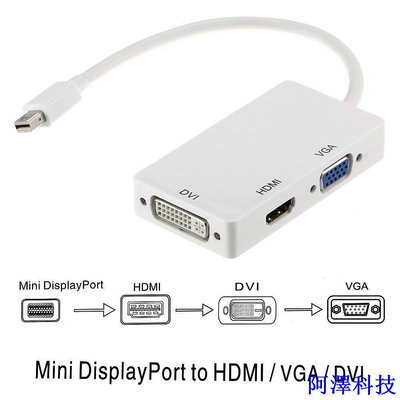 阿澤科技3 合 1 Thunderbolt Mini DP 公頭轉 HDMI DVI VGA 母頭適配器轉換器,適用於 Appl