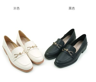 樂福跟鞋 MIT台灣製 8字型線條感釦飾舒適低跟方頭鞋 牛津鞋 粗跟鞋黑色皮鞋-QH shoes