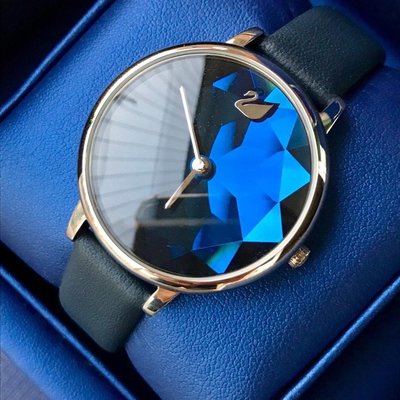 SWAROVSKI Crystal Lake 藍色水晶錶盤藍色皮革錶帶 石英 女士手錶 5416006 施華洛世奇腕錶