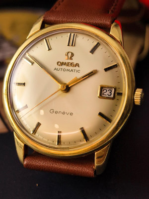 瑞士歐米茄古董18K實金Geneve自動機械男錶！整錶殼由1