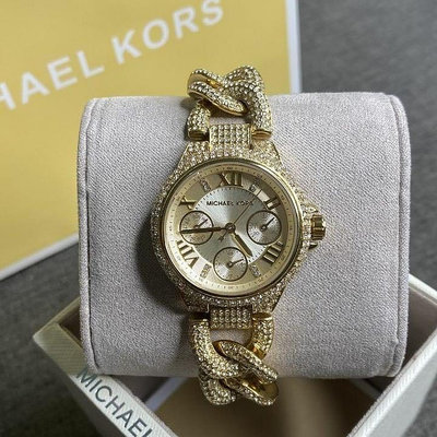 MICHAEL KORS Mini Camille 香檳金色錶盤 交錯麻花手鍊不鏽鋼錶帶 羅馬數字 石英 女士手錶 MK3330