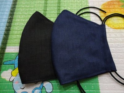 ((現貨)) 涼感亞麻 精梳棉 立體口罩布套 素面 (黑/深藍) 兩用式 純手工 大人