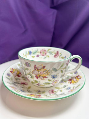 英國MINTON明頓 哈頓莊園系列 滿花骨瓷 咖啡杯碟 全新