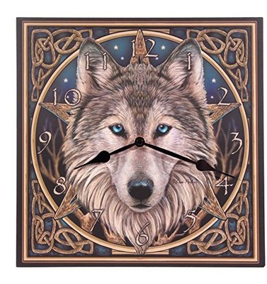7619c 歐洲進口 限量品 歐式古典美學木頭製野狼狼頭灰狼動物方形掛鐘時鐘壁飾裝飾品擺件送禮禮品