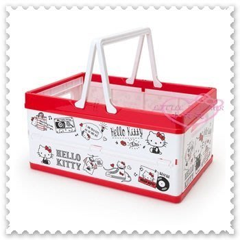 ♥小公主日本精品♥ Hello Kitty 紅 白 插畫風格 滿版圖 可疊高 折疊 收納 提籃 玩具藍 12034505