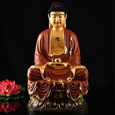 銅佛像 神像 娑婆三聖 南無本師釋迦牟尼佛 法像莊嚴 銅鎏金（GA-3158）