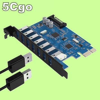 5Cgo【權宇】ORICO PCI-E轉USB3.0七口卡桌電擴充卡一拖七PVU3-7U 15p SATA 兩片裝 含稅