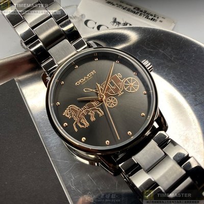 COACH手錶,編號CH00074,34mm槍灰色圓形精鋼錶殼,淺灰色簡約, 中三針顯示錶面,槍灰色精鋼錶帶款