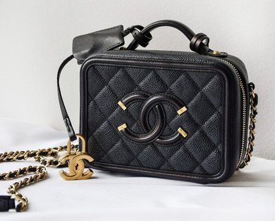 【翰貝格名牌館】全新真品 Chanel 黑色 荔枝皮 MINI VANITY CASE 16 化妝箱包 A93342