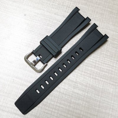 錶帶屋 代用卡西歐 CASIO G-SHOCK GST 寬 26mm 內凹寬 13mm 黑色銀扣防水橡膠錶帶