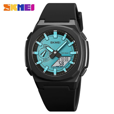 Skmei 創意設計學生手錶男士時尚休閒黑色雙顯示手錶 5 鬧鐘 3ATM 防水日期時鐘男