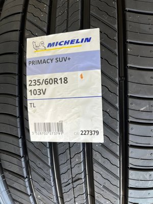 《億鑫輪胎 三峽店 》米其林  MICHELIN  PRIMACY SUV+   235/60/18  全新上市