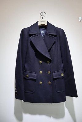 已售出*BURBERRY 倫敦,雙排釦 軍裝短版羊毛短大衣 深藍