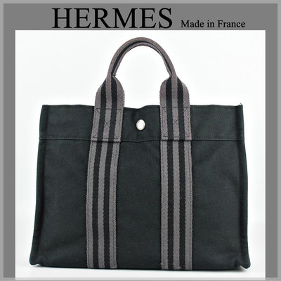 【桑園の】二手真品◆法國製 HERMES 愛馬仕 經典 HERLINE 帆布包 手提包 D 5317