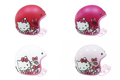 ♥小花花日本精品♥Hello Kitty凱蒂貓蝴蝶結粉色紅色白色-點點款安全帽成人安全帽附抗UV護目鏡79700603