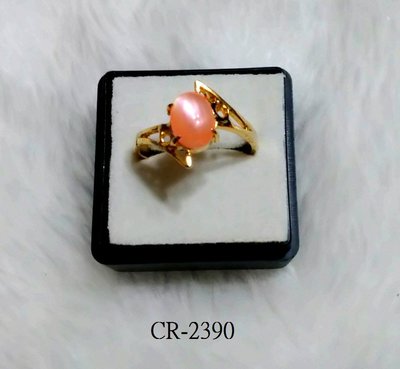 CR-2390 鍍金戒指台鑲粉紅色文蛤橢圓型(6MMX8MM)戒圍 (16MM)
