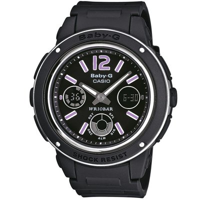 CASIO 卡西歐 BABY-G 雙重層次個性休閒風腕錶(BGA-150-1B)-黑x/紫時標/42.8mm (全新)