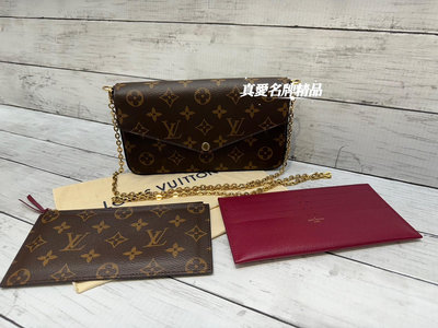 《真愛名牌精品》LV M61276 老花 三合一 WOC (兩件組) 金鍊包 *87成新*(65088)