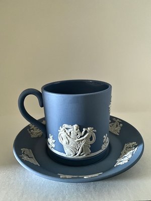全新品Wedgwood Jasper 藍色濃縮咖啡杯盤組 杯內上釉 杯高 2 1/4" 盤徑4 3/8"