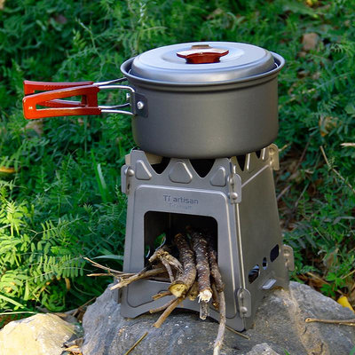 鈦工匠戶外純鈦柴火爐木炭爐便攜式露營燒烤防風取暖柴火灶卡片爐