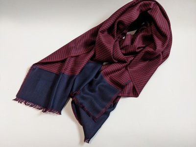 全新正品Kent &amp; Curwen深紅藍撞色羊毛圍巾