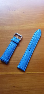 現貨 浪琴 天梭卡西歐 通用 真皮錶帶 鱷魚紋路 針扣 22mm 藍色錶帶