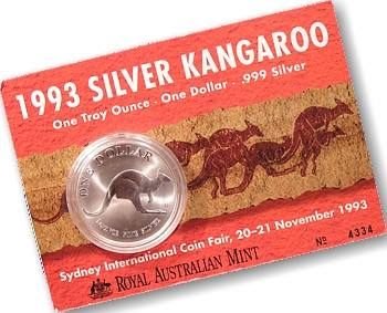 澳洲 紀念幣 1993 RAM袋鼠精鑄銀幣 原廠原盒