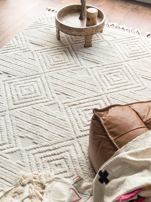 現貨熱銷-現代簡約菱格進口地毯摩洛哥床邊毯北歐柔軟客廳茶幾臥室家用地墊