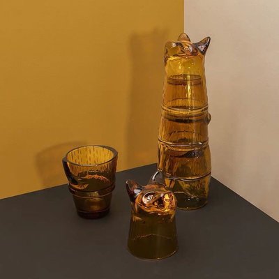 西班牙Doiy進口可愛貓咪水杯創意堆疊玻璃杯套裝果汁杯子客廳家用