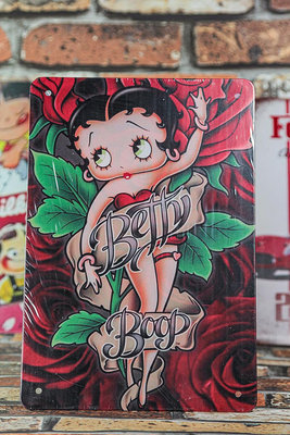 【桑園の】Betty Boop 貝蒂娃娃 復刻鐵牌 艷麗玫瑰 辣個美腿 壁掛 品味提升 招牌 佈置 增添多彩 k 4208