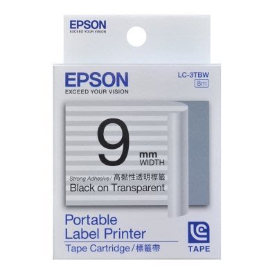 [哈GAME族]愛普生 EPSON LC-3TBW 透明底黑字 標籤帶 9mm LW-400/500/600/700
