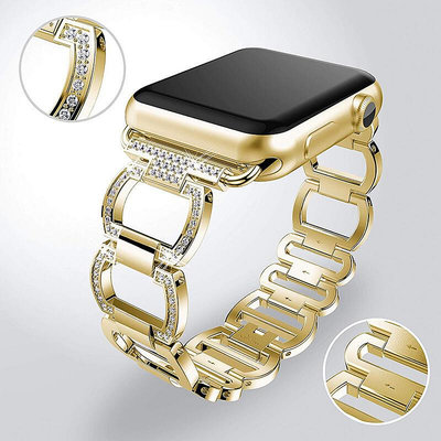 適用蘋果手表Apple Watch Series 5 4 3 SE 6金屬不銹鋼鑲鉆表帶
