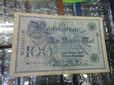 ☆金鈴館☆德國舊馬克1908年100馬克~紙鈔鈔票F021