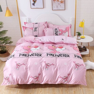 現貨 可愛卡通床包組 粉紅豹床包 有鬆緊帶 單人雙人加大特大 床包床罩床單 裸睡級別 四件組 兩用被套被單 枕-簡約