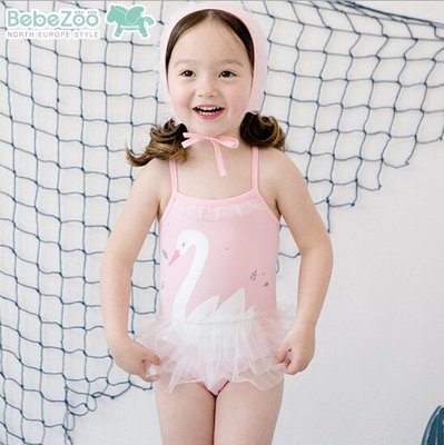 韓國Bebezoo女童可愛天鵝紗裙連身泳裝/兒童泳衣(附泳帽)