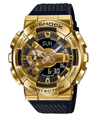 CASIO手錶公司貨G-SHOCK全金屬外殼金色錶圈與錶盤設計GM-110 G-1A9