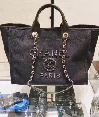 【二手】Chanel香奈兒女包帆布珍珠鏈條手提單肩包購物袋 現貨