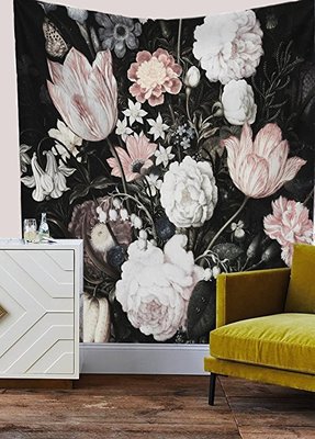 【M WareHouse】美式風格 設計款黑底花朵掛布 掛毯 。B70706