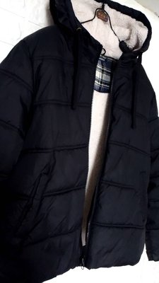 IN EXTENSO黑色內鋪絨絨超保暖連帽外套L號(3-1)