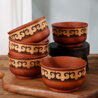 [數家珍家居]雪蓮花奶茶木碗餐廳創意木碗 民族風圓形木碗 木蒙古飯碗
