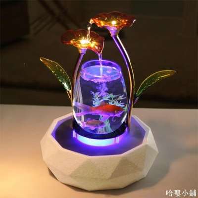 哈嘍小鋪 歐式金魚缸客廳家用生態玻璃陶瓷圓形辦公桌迷你小型創意流水族箱