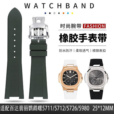 代用錶帶 皮錶帶 適配百達翡麗氟橡膠手錶帶鸚鵡螺5711/5712/5726/5980原皮帶凹槽