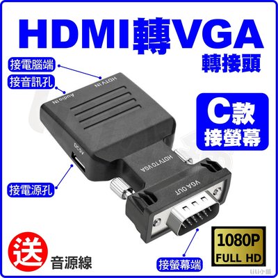 HDMI轉VGA 附送音源線 d sub 1080P 轉接頭 HDMI母 轉 VGA公 有聲音輸出 轉換器 供電款