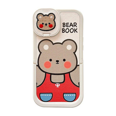 新款推薦 小熊貼皮雙支架手機殼適用iPhone 14Pro 13 12 11 Pro Max 時尚 防震-可開發票