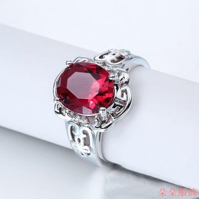 豪華紅色鋯石空心戒指女士婚禮宴會宴會魅力優雅配飾珠寶禮物